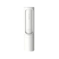 White reusable self-cleaning pet hair remover with a cylindrical plastic body, shown on a white background.